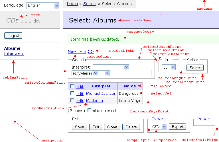 Adminer screenshot with extension methods