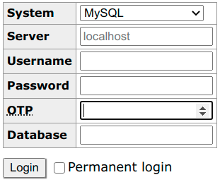 Adminer login form